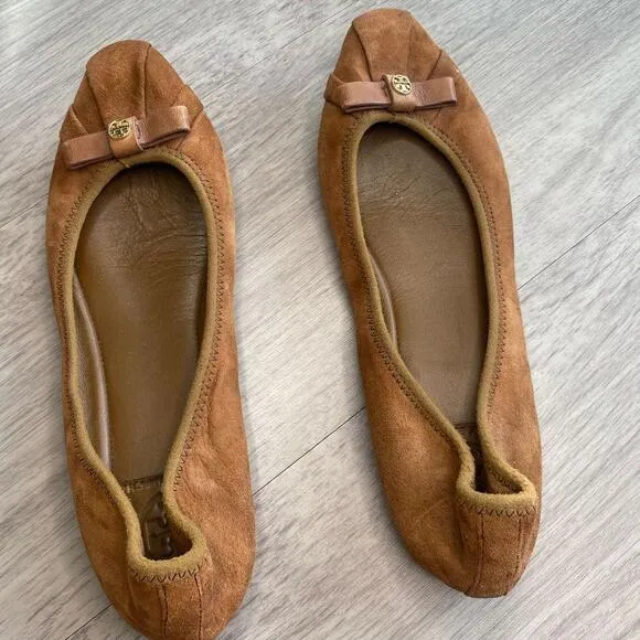 Tory Burch Brown Suede Ally Bow Ballet Flats