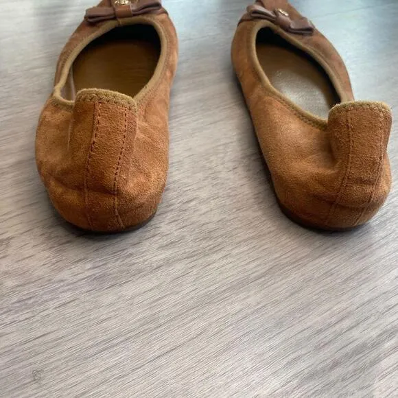 Tory Burch Brown Suede Ally Bow Ballet Flats