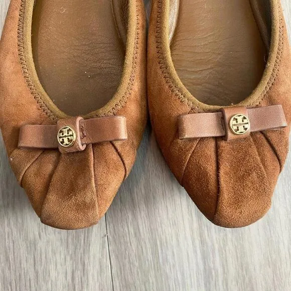 Tory Burch Brown Suede Ally Bow Ballet Flats
