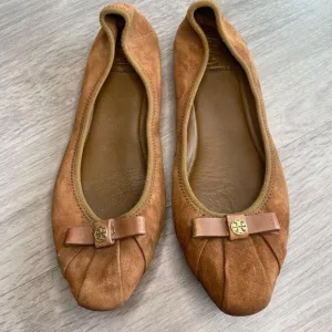 Tory Burch Brown Suede Ally Bow Ballet Flats