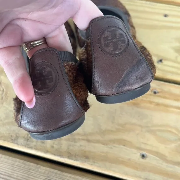 Tory Burch Calf Hair Animal Print Ballet Flats Size 7.5 brown