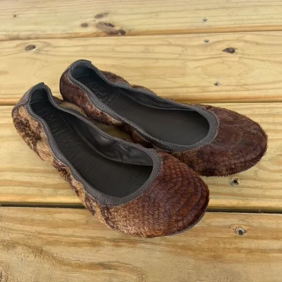 Tory Burch Calf Hair Animal Print Ballet Flats Size 7.5 brown