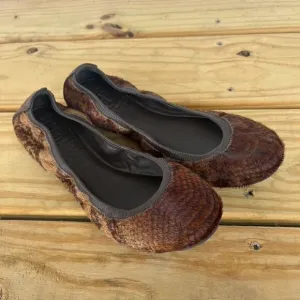 Tory Burch Calf Hair Animal Print Ballet Flats Size 7.5 brown