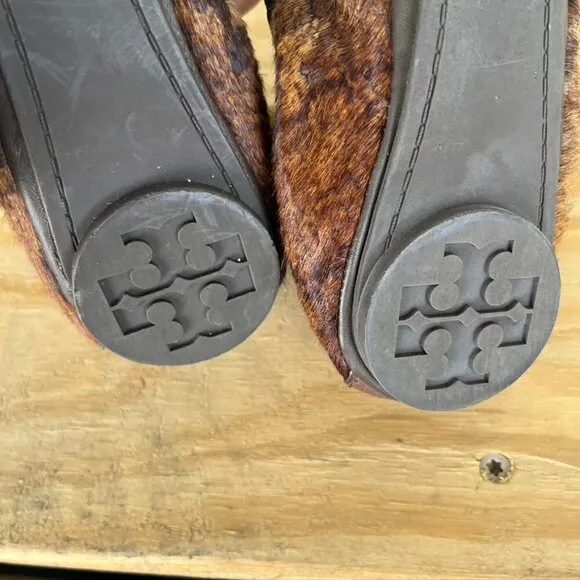 Tory Burch Calf Hair Animal Print Ballet Flats Size 7.5 brown