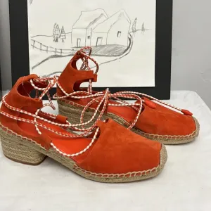 Tory Burch Dark Poppy Red Fled Positano Lace-Up Heel Suede Espadrille Si…