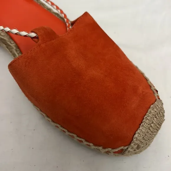 Tory Burch Dark Poppy Red Fled Positano Lace-Up Heel Suede Espadrille Si…