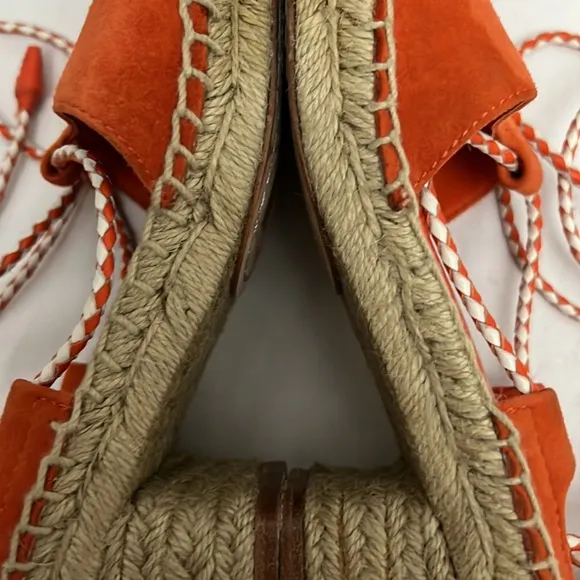 Tory Burch Dark Poppy Red Fled Positano Lace-Up Heel Suede Espadrille Si…