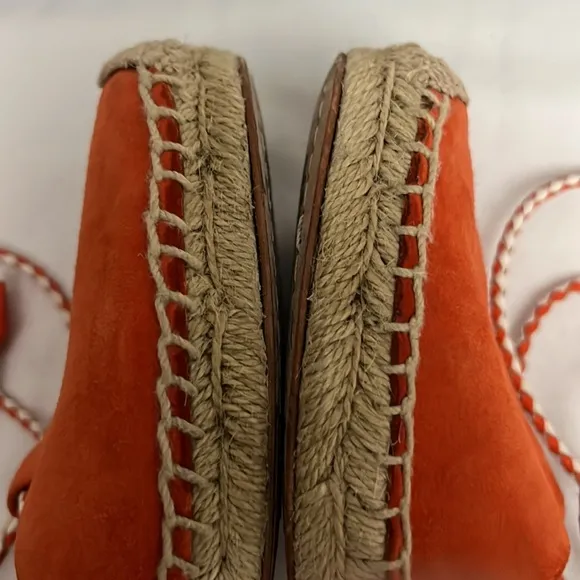 Tory Burch Dark Poppy Red Fled Positano Lace-Up Heel Suede Espadrille Si…