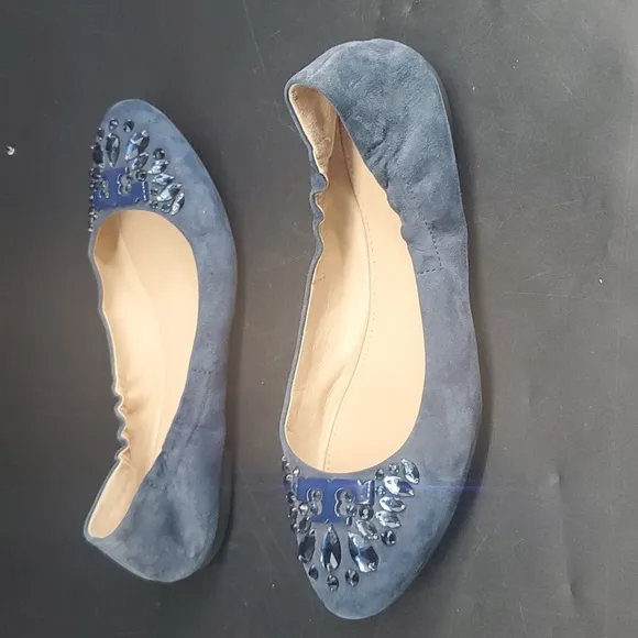 Tory Burch Delphine Jewel Ballet Flats Navy Blue 8M
