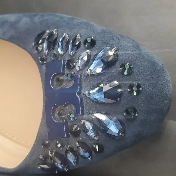 Tory Burch Delphine Jewel Ballet Flats Navy Blue 8M