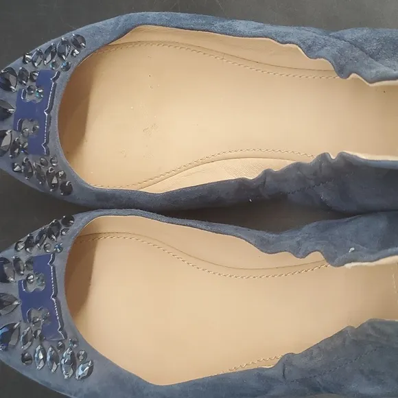Tory Burch Delphine Jewel Ballet Flats Navy Blue 8M