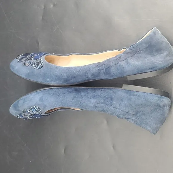 Tory Burch Delphine Jewel Ballet Flats Navy Blue 8M