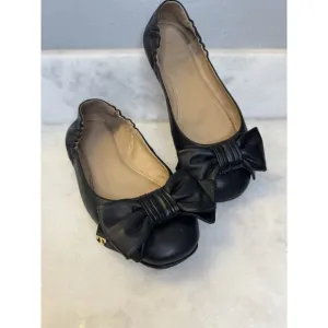 Tory Burch Divine Bow Logo Driver Black Leather Ballet Flats Size 7