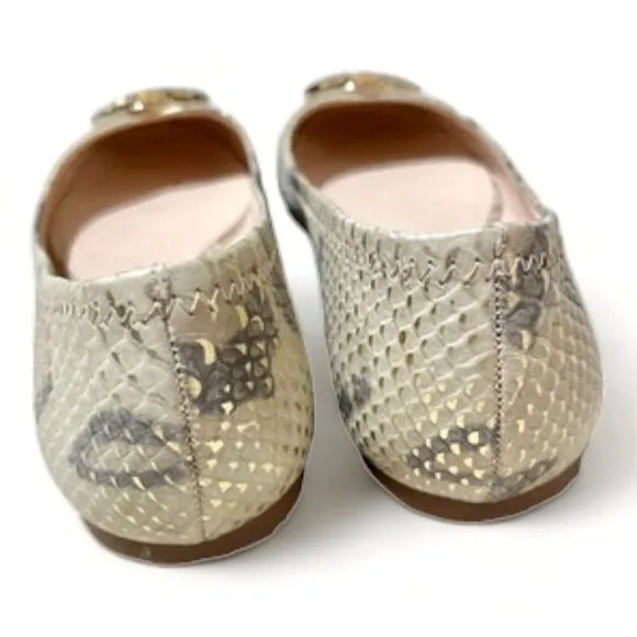 Tory Burch Gold/Beige Python Embossed Leather Reva Ballet Flats Size 7