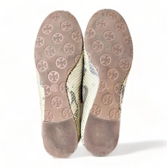 Tory Burch Gold/Beige Python Embossed Leather Reva Ballet Flats Size 7