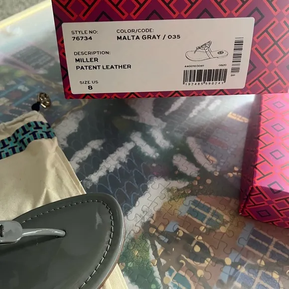 Tory Burch Gray Sandals with Iconic Medallion