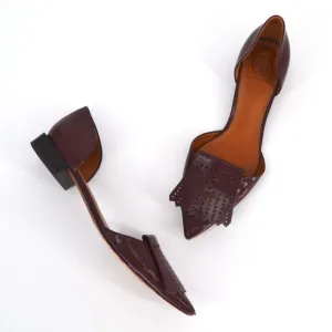 Tory Burch Hyde Pointed Toe D'Orsay Flats Kiltie Fringe Leather Burgundy Size 7