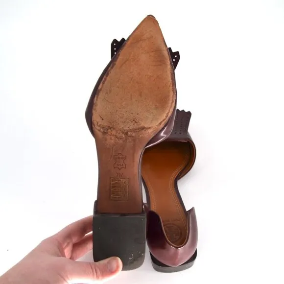 Tory Burch Hyde Pointed Toe D'Orsay Flats Kiltie Fringe Leather Burgundy Size 7