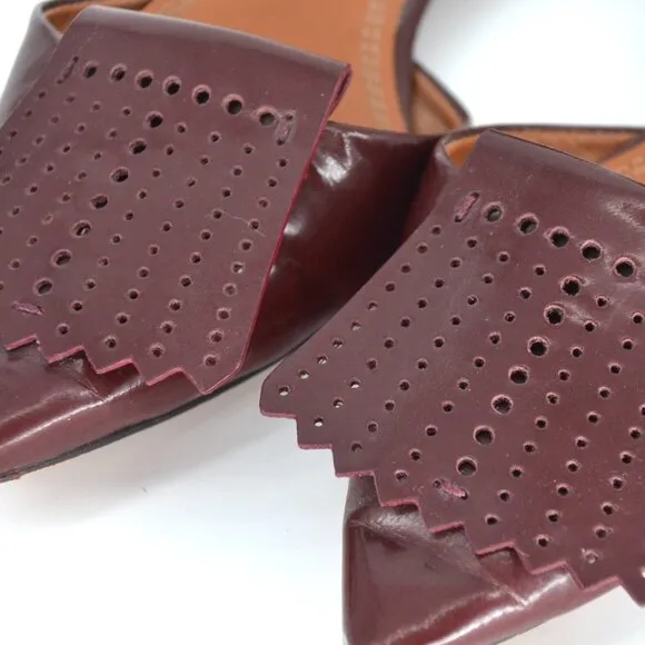 Tory Burch Hyde Pointed Toe D'Orsay Flats Kiltie Fringe Leather Burgundy Size 7