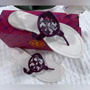 Tory Burch Iconic Miller Violet Wave/Blanc Sandals size 8, NEW with Dustbag