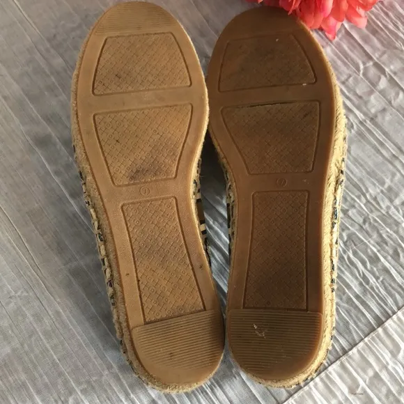 TORY BURCH Ivory Cecily embellished octagon canvas espadrilles flats slip ons