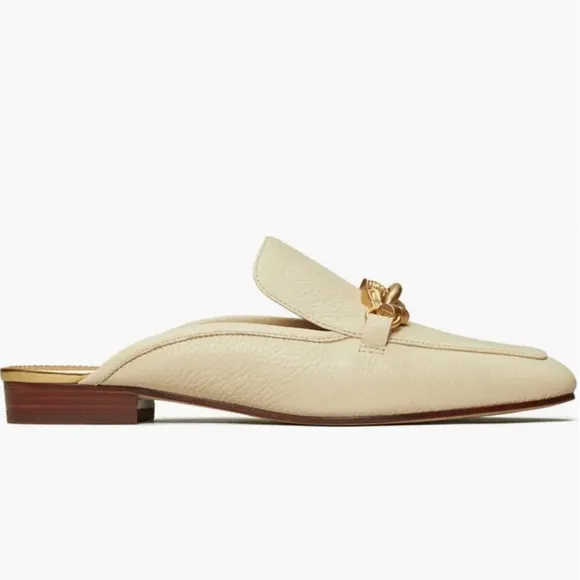 Tory Burch Jessa Embellished Pebbled leather mules Cream size 9 preowned