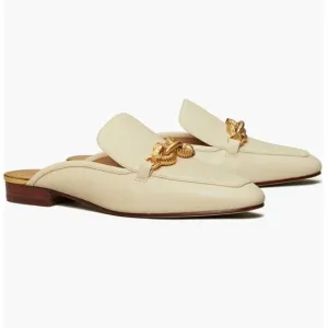 Tory Burch Jessa Embellished Pebbled leather mules Cream size 9 preowned