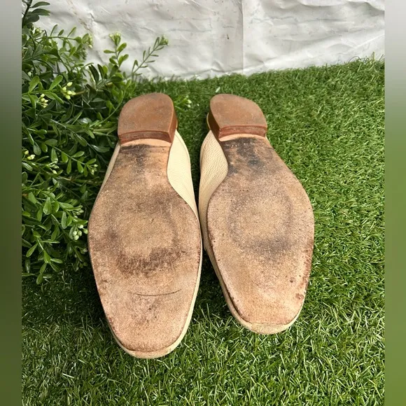 Tory Burch Jessa Embellished Pebbled leather mules Cream size 9 preowned