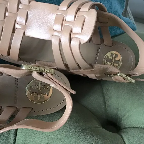 Tory Burch “Leslie” Natural Tan Leather Platform Sandals 7/37 Like New!