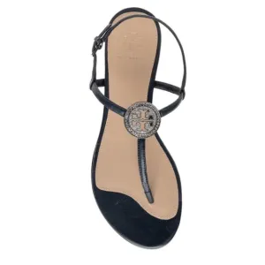 TORY BURCH Liana Flat Jewel Embellished Leather Thong Sandals in Blue Sz US 7.5