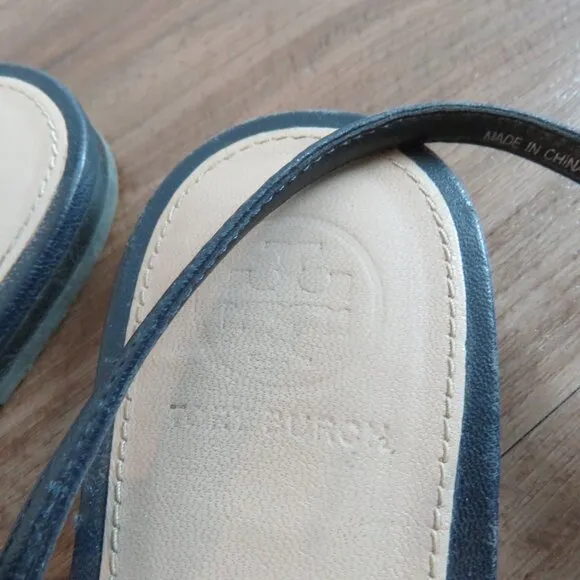 TORY BURCH Liana Flat Jewel Embellished Leather Thong Sandals in Blue Sz US 7.5