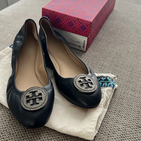 Tory Burch Liana Navy Ballet Flats Black Size 9.5