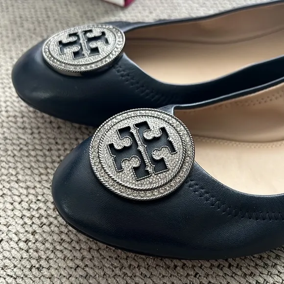 Tory Burch Liana Navy Ballet Flats Black Size 9.5