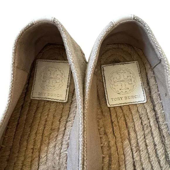 Tory Burch Linen Lily Platform Espadrille, Embroidered Pom Pom, Size 8