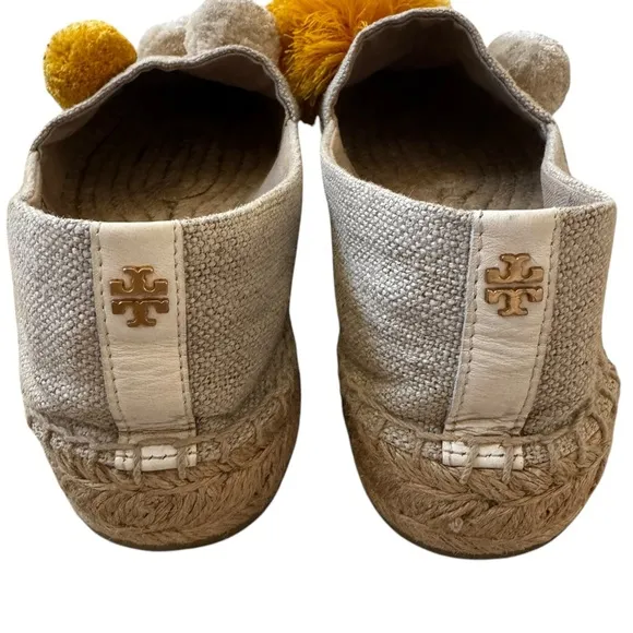 Tory Burch Linen Lily Platform Espadrille, Embroidered Pom Pom, Size 8