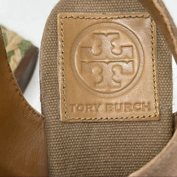 Tory Burch Linley Espadrille Wedges Platform Heels Women's 7 Olive Brown Lace Up