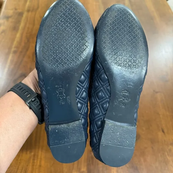 Tory Burch Marion Quilted Navy Blue Leather Bow Ballet Flats Size 7