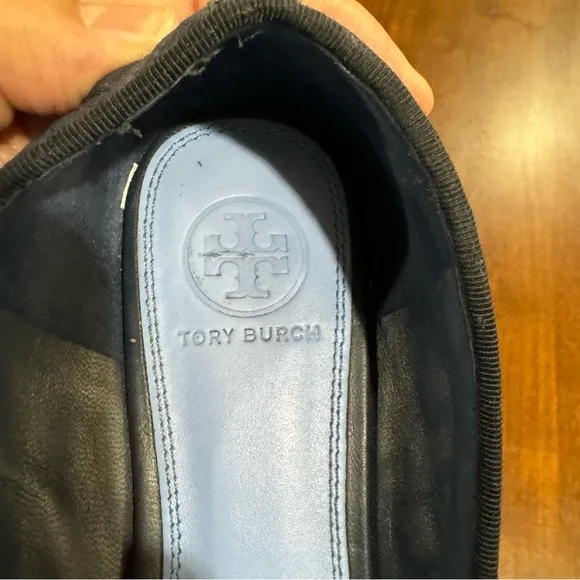 Tory Burch Marion Quilted Navy Blue Leather Bow Ballet Flats Size 7
