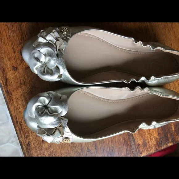 Tory Burch metallic gold ballet flats