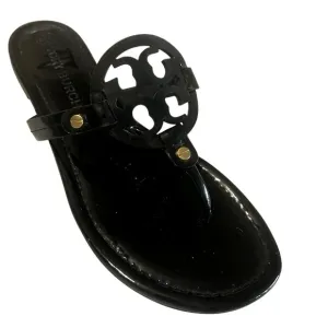 Tory Burch Miller Black Patent Leather Flat Thong Slide Summer Sandals Size 12