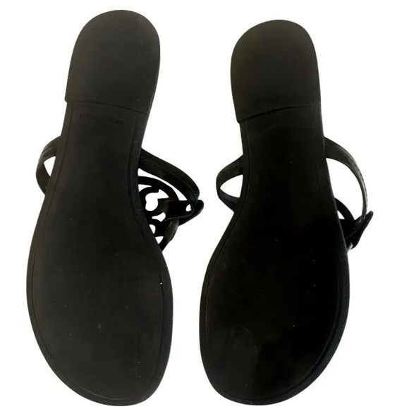 Tory Burch Miller Black Patent Leather Flat Thong Slide Summer Sandals Size 12