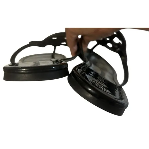 Tory Burch Miller Black Patent Leather Flat Thong Slide Summer Sandals Size 12