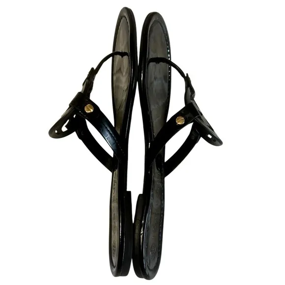 Tory Burch Miller Black Patent Leather Flat Thong Slide Summer Sandals Size 12