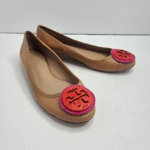 Tory Burch Miller Fringe Ballet Flats  Tan Pink Orange Size 7.5