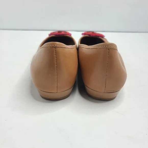 Tory Burch Miller Fringe Ballet Flats  Tan Pink Orange Size 7.5