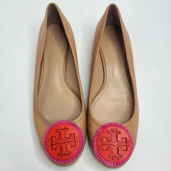 Tory Burch Miller Fringe Ballet Flats  Tan Pink Orange Size 7.5