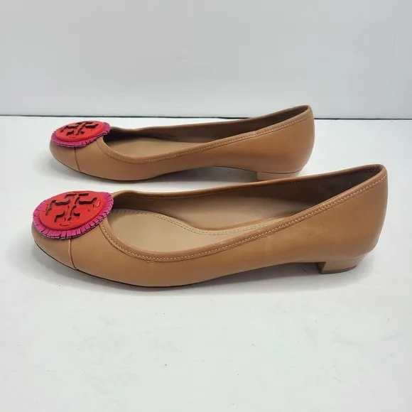Tory Burch Miller Fringe Ballet Flats  Tan Pink Orange Size 7.5