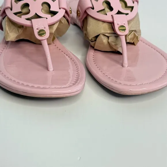 Tory Burch Miller Sandals Flat Thong Leather Petunia Soft Pink Size 7.5M