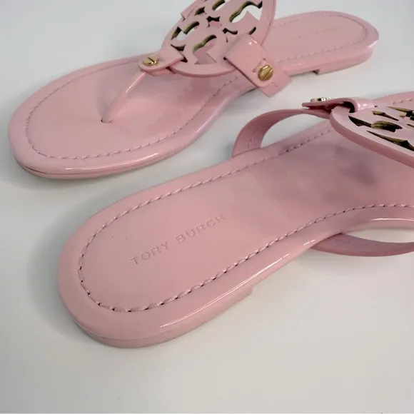 Tory Burch Miller Sandals Flat Thong Leather Petunia Soft Pink Size 7.5M