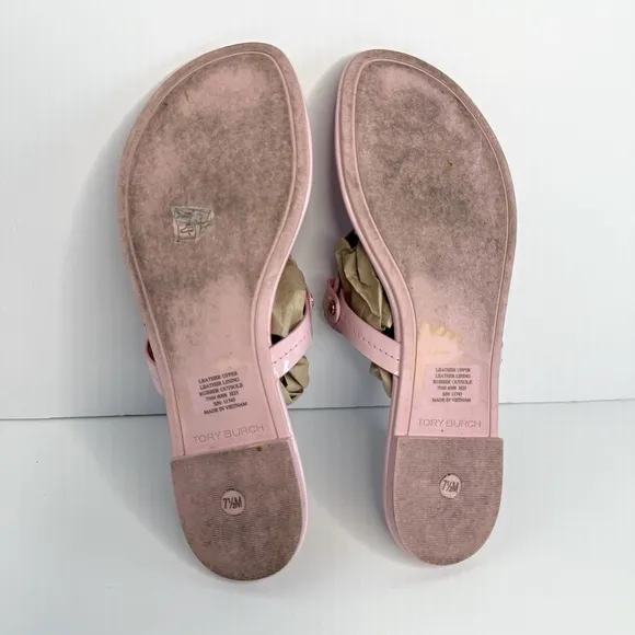 Tory Burch Miller Sandals Flat Thong Leather Petunia Soft Pink Size 7.5M